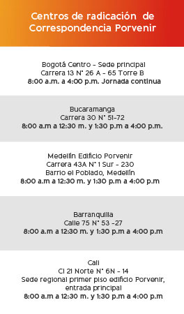 Centros de radicación de correspondencia Porvenir en Colombia